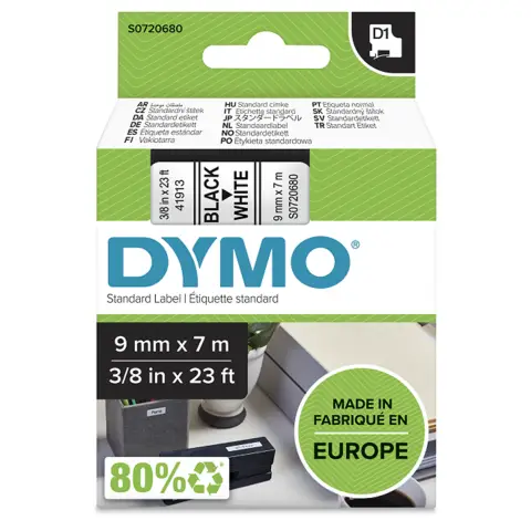 Dymo taśma do drukarek etykiet, D1 40913  czarny/biały 7m/9mm